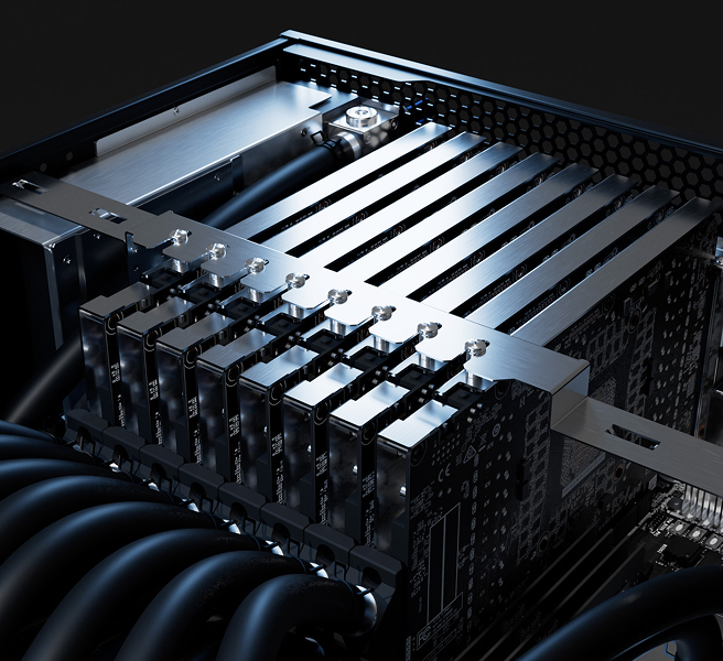 Восемь видеокарт в жидкостном контуре AMPERE XR ULTRA