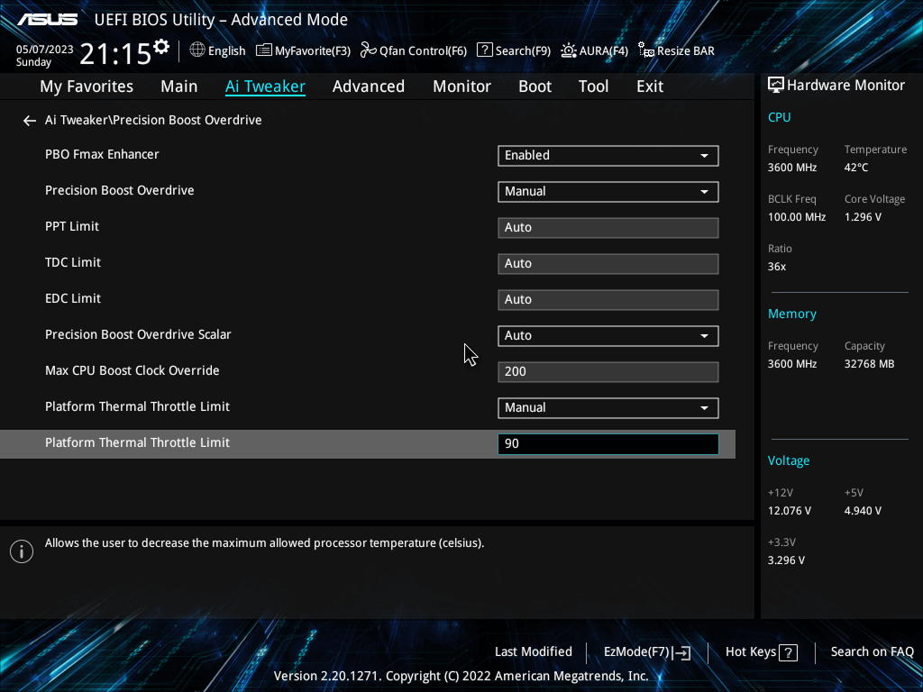Настройка лимитов мощности и температуры процессора в BIOS