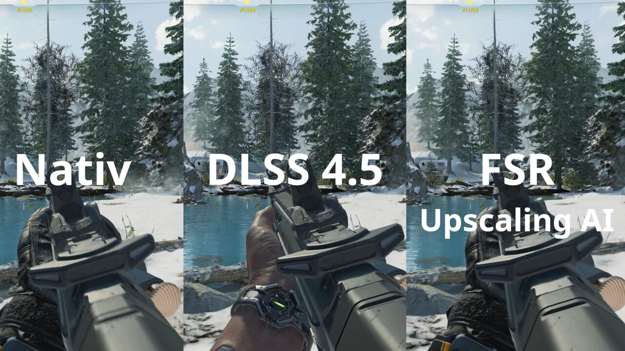 Сравнение нативного рендера, DLSS 4.5 и FSR