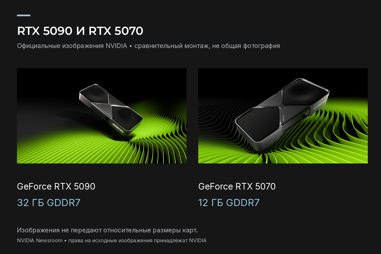 GeForce RTX 5090 рядом с RTX 5070 для сравнения